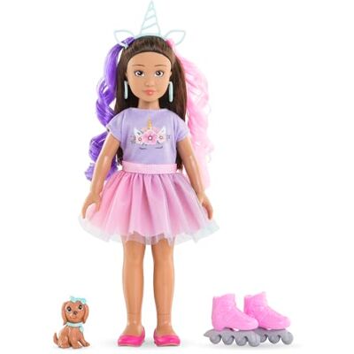Corolle Girls Luna Unicorn Set, Dressing Doll with Dog, Unicorn Headband, Earrings and Extra Inline Skates, Vanilla Fragrance, 28 cm, from 4 Years Corolle Girls Luna Unicorn Set, Dressing Doll with Dog, Unicorn Headband, Earrings and Extra Inline Skates, Vanilla Fragrance, 28 cm, from 4 Years