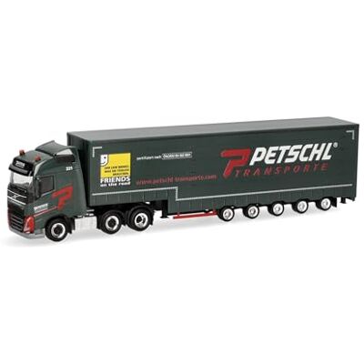 Herpa Truck Model Volvo FH GL 2020 Volume Tarpaulin Saddle Trailer Petschl Miniature Scale 1:87 Collector's Item Made in Germany, Plastic Herpa Truck Model Volvo FH GL 2020 Volume Tarpaulin Saddle Trailer Petschl Miniature Scale 1:87 Collector's Item Made in Germany, Plastic
