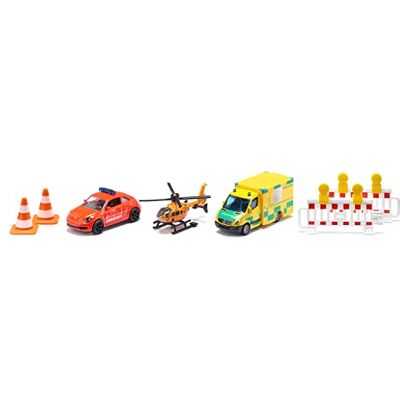 SIKU 6332, Rescue Gift Set, VW Beetle Emergency Ambulance, Mercedes ambulance, Helicopter, Toy set, Plastic/metal, Multicolour, Incl. 2 beacons and 2 pylons SIKU 6332, Rescue Gift Set, VW Beetle Emergency Ambulance, Mercedes ambulance, Helicopter, Toy set, Plastic/metal, Multicolour, Incl. 2 beacons and 2 pylons