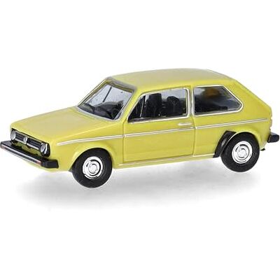 Herpa Model Car VW Golf I, brilliant yellow (TT scale), miniature scale 1:120, collectible, Made in Germany, plastic model Herpa Model Car VW Golf I, brilliant yellow (TT scale), miniature scale 1:120, collectible, Made in Germany, plastic model