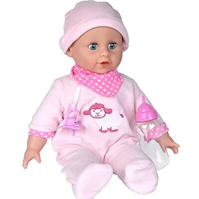 Simba Laura Bottle Feeding 105140009 Soft Body Doll with Sleeping Eyes, Drinks from Bottle and Makes 24 Baby Sounds, Dummy and Bottle, 38 cm, Baby Doll from 2 Years Simba Laura Bottle Feeding 105140009 Soft Body Doll with Sleeping Eyes, Drinks from Bottle and Makes 24 Baby Sounds, Dummy and Bottle, 38 cm, Baby Doll from 2 Years