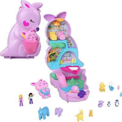 Polly Pocket Mini Toys, Mama and Joey Kangaroo Purse 2-in-1 Compact Playset with 2 Micro Dolls and Accessories, Travel Toys, HKV50 Polly Pocket Mini Toys, Mama and Joey Kangaroo Purse 2-in-1 Compact Playset with 2 Micro Dolls and Accessories, Travel Toys, HKV50