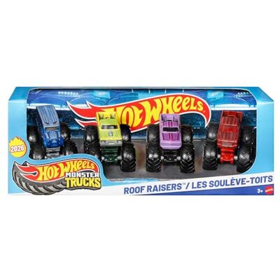 Hot Wheels Monster Trucks 4-Pack, Set of 4 1:64 Scale Toy Vehicles with Giant Wheels (Styles May Vary), JJT68 Hot Wheels Monster Trucks 4-Pack, Set of 4 1:64 Scale Toy Vehicles with Giant Wheels (Styles May Vary), JJT68