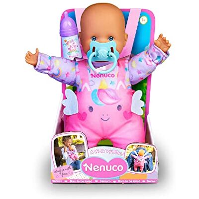 Nenuco Let's go for a walk, baby doll 35 cm with soft body, accessories and baby carrier to carry with you everywhere, toy for emotional development, children +1, Famosa (NFN23000) Nenuco Let's go for a walk, baby doll 35 cm with soft body, accessories and baby carrier to carry with you everywhere, toy for emotional development, children +1, Famosa (NFN23000)