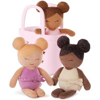 LullaBaby – Washable Bath Dolls for Real Water Play – 3-piece Set of Soft Plush Dolls – Pink Carrying Basket with Star Cutouts – Pretend Play LullaBaby – Washable Bath Dolls for Real Water Play – 3-piece Set of Soft Plush Dolls – Pink Carrying Basket with Star Cutouts – Pretend Play