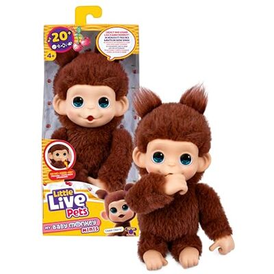 Little Live Pets Baby Monkey Minis – Chikki Cherry. Interactive Pet Toy. 20+ Sounds & Reactions. Soft Brown Fur. 7.4" Tall. Super Realistic. Feed, Nurture, React. Grippy Hands & Feet. Collect All 3 Little Live Pets Baby Monkey Minis – Chikki Cherry. Interactive Pet Toy. 20+ Sounds & Reactions. Soft Brown Fur. 7.4" Tall. Super Realistic. Feed, Nurture, React. Grippy Hands & Feet. Collect All 3