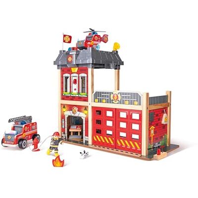 Hape Sustainable Wood Toy Large Fire Station Playset With Battery-Powered Alarms, Fire Fighter, Rescue Dog And Helicopter. 3 years + Hape Sustainable Wood Toy Large Fire Station Playset With Battery-Powered Alarms, Fire Fighter, Rescue Dog And Helicopter. 3 years +