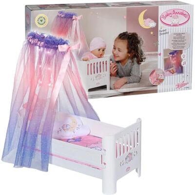 Baby Annabell Sweet Dreams Bed, Doll Bed with Light-Up Canopy, Mattress, Matching Pillow and Blanket for 43cm Dolls, Plays a Lullaby, For Children Aged 3+, 710302 Zapf Creation Baby Annabell Sweet Dreams Bed, Doll Bed with Light-Up Canopy, Mattress, Matching Pillow and Blanket for 43cm Dolls, Plays a Lullaby, For Children Aged 3+, 710302 Zapf Creation