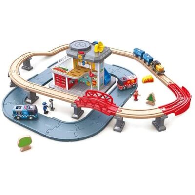 Hape Disney E3736 Emergency Services HQ Wooden Train Set Hape Disney E3736 Emergency Services HQ Wooden Train Set