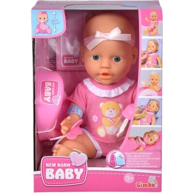 Simba 105030069 New Born Baby Doll, Full Vinyl Doll with Drinking and Wet Function, with Birth Certificate and Accessories, 4 Pieces, 30 cm, Baby Doll, from 3 Years Simba 105030069 New Born Baby Doll, Full Vinyl Doll with Drinking and Wet Function, with Birth Certificate and Accessories, 4 Pieces, 30 cm, Baby Doll, from 3 Years