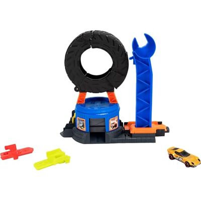 Hot Wheels Toy Car Track Set, City Downtown Tire Shop Playset & 1:64 Scale Die-Cast Tow Truck, Multidirectional Play, Speed Snap Track Compatible, JHL75 Hot Wheels Toy Car Track Set, City Downtown Tire Shop Playset & 1:64 Scale Die-Cast Tow Truck, Multidirectional Play, Speed Snap Track Compatible, JHL75