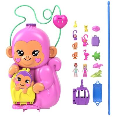 Polly Pocket Dolls & Playset with Pets & 13 Accessories, 2-in-1 Momma Monkey & Baby Wearable Purse & Animal Toy Polly Pocket Dolls & Playset with Pets & 13 Accessories, 2-in-1 Momma Monkey & Baby Wearable Purse & Animal Toy