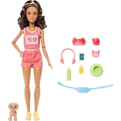 Barbie Style Made to Move Wellness Runner Doll in Pink core Jersey & Shorts with Puppy, and 9 Accessories, Including Fanny Pack, Visor & Sunglasses, JNM28 Barbie Style Made to Move Wellness Runner Doll in Pink core Jersey & Shorts with Puppy, and 9 Accessories, Including Fanny Pack, Visor & Sunglasses, JNM28