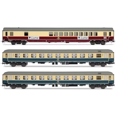 Rivarossi HR4349 DB, 3-unit pack night train "Luna", bar coach WGmh 854 in red-beige livery + 2 x Bcm 246 in ocean-blue livery, ep. IV Passenger Coaches Rivarossi HR4349 DB, 3-unit pack night train "Luna", bar coach WGmh 854 in red-beige livery + 2 x Bcm 246 in ocean-blue livery, ep. IV Passenger Coaches