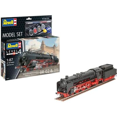Revell Model Set 62171 Express Locomotive BR02&Tender 2'2'T30 1:87 Scale Unbuilt/Unpainted Plastic Model Kit with Accessories Revell Model Set 62171 Express Locomotive BR02&Tender 2'2'T30 1:87 Scale Unbuilt/Unpainted Plastic Model Kit with Accessories
