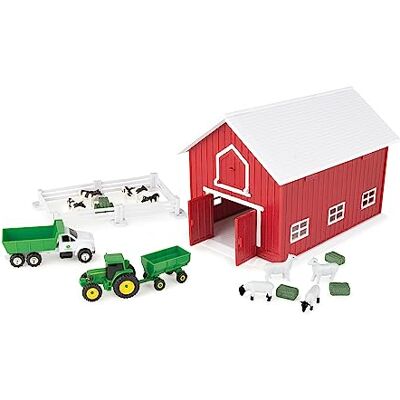 John Deere Britians 24 Pc. Childs Farm Animals & Tractor Toy Playset with Red Barn (1:64 Scale) Storage Inside Red Barn with Handle Quality Farm, Vehicle & Animal Toys for Kids 3+ Years Old John Deere Britians 24 Pc. Childs Farm Animals & Tractor Toy Playset with Red Barn (1:64 Scale) Storage Inside Red Barn with Handle Quality Farm, Vehicle & Animal Toys for Kids 3+ Years Old