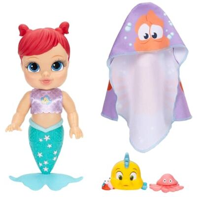 Disney Jakks Pacific Princess Bath Time Ariel 30cm / 12" Doll, Officially Licensed, Water Activated Colour Changing, Includes Flounder & Jellyfish Water Squirters, Adorable Sebastian Towel Disney Jakks Pacific Princess Bath Time Ariel 30cm / 12" Doll, Officially Licensed, Water Activated Colour Changing, Includes Flounder & Jellyfish Water Squirters, Adorable Sebastian Towel