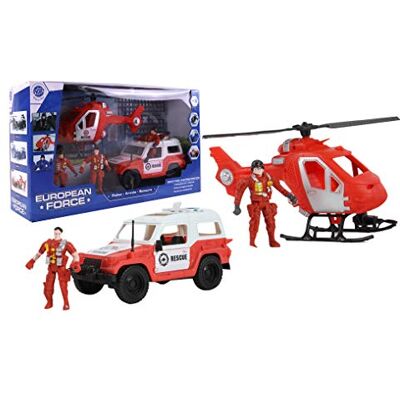 EUROPEAN FORCE MGM 093477 Fire Engine Set with Helicopter and 3 Characters EUROPEAN FORCE MGM 093477 Fire Engine Set with Helicopter and 3 Characters