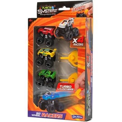 John Adams MICRO SYSTEMZ BIG WHEEL RACERS: Set of 4 Monster Truck micro vehicles with turbo launcher! Toy Vehicles & Playsets Die Cast Cars Ages 4+ John Adams MICRO SYSTEMZ BIG WHEEL RACERS: Set of 4 Monster Truck micro vehicles with turbo launcher! Toy Vehicles & Playsets Die Cast Cars Ages 4+