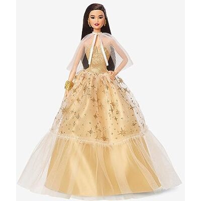 Barbie 2023 Holiday Doll, Seasonal Collector Gift, Signature, Golden Gown and Displayable Packaging, Black Hair, HJX07 Barbie 2023 Holiday Doll, Seasonal Collector Gift, Signature, Golden Gown and Displayable Packaging, Black Hair, HJX07