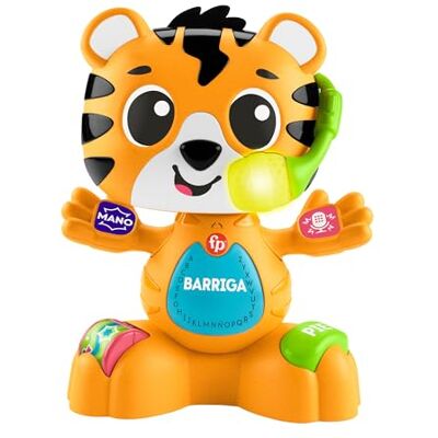 Fisher-Price Tin the Tiger Musical Educational Toy with Lights, Sounds and Voice Recording, Spanish Version + Portugus, Italian + English, for Babies from 9 Months (Mattel HYK91) Fisher-Price Tin the Tiger Musical Educational Toy with Lights, Sounds and Voice Recording, Spanish Version + Portugus, Italian + English, for Babies from 9 Months (Mattel HYK91)