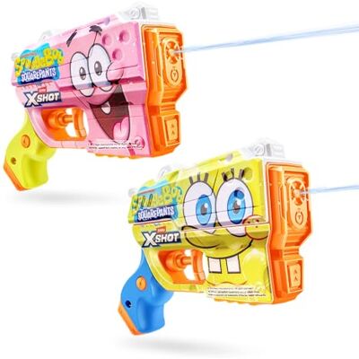 XSHOT Water SpongeBob Jr Fast-Fill Water Blaster (2 Pack) by ZURU – Kid-Sized Water blaster with SpongeBob Design, Fast-Fill Tech, 30ft Range & 150ml (5 fl. oz.) Tank, Outdoor Summer Toy XSHOT Water SpongeBob Jr Fast-Fill Water Blaster (2 Pack) by ZURU – Kid-Sized Water blaster with SpongeBob Design, Fast-Fill Tech, 30ft Range & 150ml (5 fl. oz.) Tank, Outdoor Summer Toy