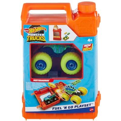 Hot Wheels Monster Trucks 1:64 Scale Toy Truck Playset, Fuel N’ Go Gas Can Transforms Into Stunting Arena, With Motosaurus & 2 Crushed Cars, HXT04 Hot Wheels Monster Trucks 1:64 Scale Toy Truck Playset, Fuel N’ Go Gas Can Transforms Into Stunting Arena, With Motosaurus & 2 Crushed Cars, HXT04