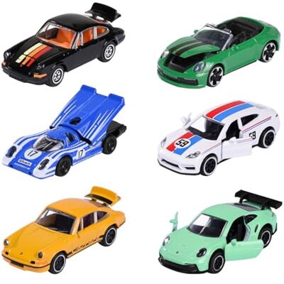 Majorette Porsche Toy Car (1 Car) with Collectible Card Premium Miniature (Set of 6 Assorted, Random Choice), 7.5 cm, for Children from 3 Years Majorette Porsche Toy Car (1 Car) with Collectible Card Premium Miniature (Set of 6 Assorted, Random Choice), 7.5 cm, for Children from 3 Years