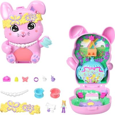 Polly Pocket Dolls and Playset, Tea Party Bunny Compact, Travel Toy with 1 Micro Doll, Pet Bunnies, Food & Fashion Styling Accessories, JCR40 Polly Pocket Dolls and Playset, Tea Party Bunny Compact, Travel Toy with 1 Micro Doll, Pet Bunnies, Food & Fashion Styling Accessories, JCR40