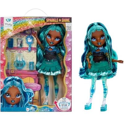 Rainbow High Sparkle & Shine Doll Misty 28cm Fashion Doll with Teal Blue Hair and Magic Bubbles in Legs, Colour, Style, Play, Collectable, for Children Ages 4 to 12+ Rainbow High Sparkle & Shine Doll Misty 28cm Fashion Doll with Teal Blue Hair and Magic Bubbles in Legs, Colour, Style, Play, Collectable, for Children Ages 4 to 12+