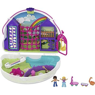 Polly Pocket Rainbow Dream Wearable Purse Compact with 8 Fun Features, Micro Polly and Shani Dolls, 2 Accessories and Sticker Sheet, Ages 4Y+, GKJ65 Polly Pocket Rainbow Dream Wearable Purse Compact with 8 Fun Features, Micro Polly and Shani Dolls, 2 Accessories and Sticker Sheet, Ages 4Y+, GKJ65