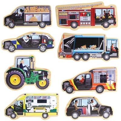 Yellow Door set of 8 Look Inside Community Vehicles Wooden Characters early educational learning toy cars emergency vehicles recycling lorry small world pretend play set Yellow Door set of 8 Look Inside Community Vehicles Wooden Characters early educational learning toy cars emergency vehicles recycling lorry small world pretend play set
