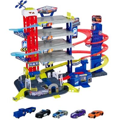 Majorette Super Chase Centre 5 Level Car Parking Garage with Chase for Children from 5 Years Includes Toy Cars, Train, Elevator, Light & Sound Majorette Super Chase Centre 5 Level Car Parking Garage with Chase for Children from 5 Years Includes Toy Cars, Train, Elevator, Light & Sound