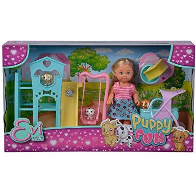 Simba Evi Love Puppy Fun Doll with Three Cute Puppies and Great Dog Play/Swing, Slide and 2-in-1 Buggy / 12 cm/Suitable for Children from 3 Years Simba Evi Love Puppy Fun Doll with Three Cute Puppies and Great Dog Play/Swing, Slide and 2-in-1 Buggy / 12 cm/Suitable for Children from 3 Years