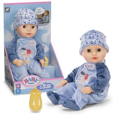 BABY born Alex with blue romper, soft 36cm tall baby doll with fabric body and sleeping eyes incl. Bottle BABY born Alex with blue romper, soft 36cm tall baby doll with fabric body and sleeping eyes incl. Bottle