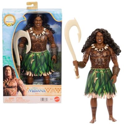 Mattel Disney Moana Toys, Maui Doll with Removable Fashion, Curly Hair, Fishhook & 3 Accessories, Posable & Collectible, Inspired by Live Action Movie, JLP17 Mattel Disney Moana Toys, Maui Doll with Removable Fashion, Curly Hair, Fishhook & 3 Accessories, Posable & Collectible, Inspired by Live Action Movie, JLP17