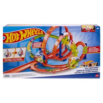 Hot Wheels -Track Set, Epic Crash Dash with 5 Crash Zones, Motorized Booster and 1 1:64 Scale Toy Car, Easy Storage, HTP55 Hot Wheels -Track Set, Epic Crash Dash with 5 Crash Zones, Motorized Booster and 1 1:64 Scale Toy Car, Easy Storage, HTP55