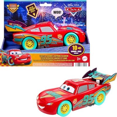 Mattel Disney And Pixar Cars Toy Race to Celebrate Lights & Sounds Lightning McQueen, Large-Scale Vehicle with 10 Different Special Effects, JMT55 Mattel Disney And Pixar Cars Toy Race to Celebrate Lights & Sounds Lightning McQueen, Large-Scale Vehicle with 10 Different Special Effects, JMT55
