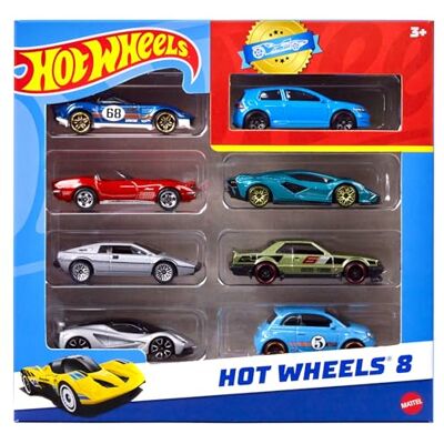 Hot Wheels , Set of 8 Basic Toy Cars & Trucks in 1:64 Scale, Includes 1 Exclusive Car, Different Mixes Released Throughout the Year, Styles May Vary, HPV78 Hot Wheels , Set of 8 Basic Toy Cars & Trucks in 1:64 Scale, Includes 1 Exclusive Car, Different Mixes Released Throughout the Year, Styles May Vary, HPV78