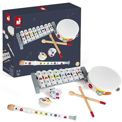 Janod Confetti 4-Instrument Wooden Musical Set Pretend Play and Musical Awakening Toy from 2 Years Old, J07600 Janod Confetti 4-Instrument Wooden Musical Set Pretend Play and Musical Awakening Toy from 2 Years Old, J07600