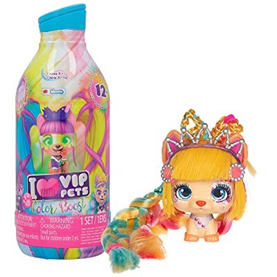 VIP PETS Color Boost Surprise collectible puppy doll with long hair to style (30cm) + Accesories & Chalk hair dye Gift toy for kids +3 Years VIP PETS Color Boost Surprise collectible puppy doll with long hair to style (30cm) + Accesories & Chalk hair dye Gift toy for kids +3 Years