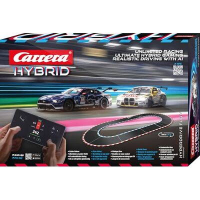 Carrera Hybrid Hyperdrive Fury, New Generation Racing Fun, With Ford Mustang No.64 and BMW GT3 No.99, 1:50 Scale, Hybrid Tech with AI Support, Control via Smartphone App, Suitable For 10 Years+ Carrera Hybrid Hyperdrive Fury, New Generation Racing Fun, With Ford Mustang No.64 and BMW GT3 No.99, 1:50 Scale, Hybrid Tech with AI Support, Control via Smartphone App, Suitable For 10 Years+