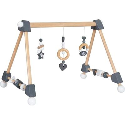 roba Wooden Baby Play Arch Rock Star Baby 3 Activity Center with 3 Pendants and Rotating Shapes Play Gym for Sensory Development Natural / Anthracite roba Wooden Baby Play Arch Rock Star Baby 3 Activity Center with 3 Pendants and Rotating Shapes Play Gym for Sensory Development Natural / Anthracite