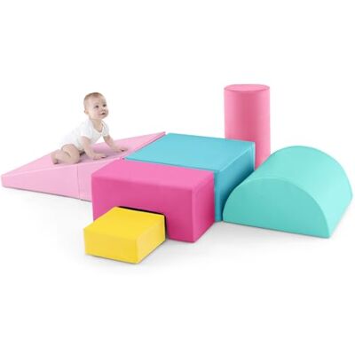 GYMAX Soft Play Equipment, 6-Piece Kids Activity Set, Baby Soft Foam Blocks Interactive Toy for Climbing, Sliding & Crawling (Pink) GYMAX Soft Play Equipment, 6-Piece Kids Activity Set, Baby Soft Foam Blocks Interactive Toy for Climbing, Sliding & Crawling (Pink)