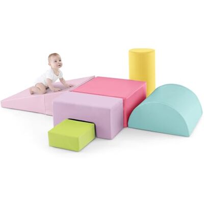 GYMAX Soft Play Equipment, 6-Piece Kids Activity Set, Baby Soft Foam Blocks Interactive Toy for Climbing, Sliding & Crawling (Coral) GYMAX Soft Play Equipment, 6-Piece Kids Activity Set, Baby Soft Foam Blocks Interactive Toy for Climbing, Sliding & Crawling (Coral)