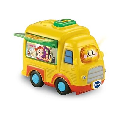 VTech Toot-Toot Drivers Pizza Truck, English Light-up button plays music, sounds and songs; push the pizza truck for more reactions. Ages 1-5 VTech Toot-Toot Drivers Pizza Truck, English Light-up button plays music, sounds and songs; push the pizza truck for more reactions. Ages 1-5