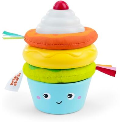 Bright Starts Treat Tower Stacking Toy with Teether in Cupcake and Donut Shapes, Develop Fine Motor Skills, Unisex, 6 Months+ Bright Starts Treat Tower Stacking Toy with Teether in Cupcake and Donut Shapes, Develop Fine Motor Skills, Unisex, 6 Months+