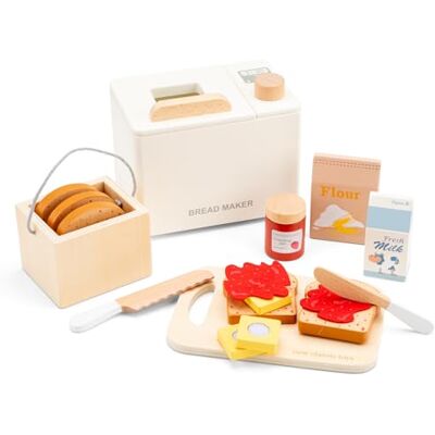 Woet Wooden Bread Maker Toy for Kids Age 3+ – Pretend Play Kitchen Appliance with Bread, Accessories & Cutting Board – Breakfast Set – Educational Role Play Food for Boys and Girls Woet Wooden Bread Maker Toy for Kids Age 3+ – Pretend Play Kitchen Appliance with Bread, Accessories & Cutting Board – Breakfast Set – Educational Role Play Food for Boys and Girls