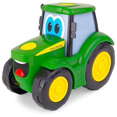 TOMY John Deere Lights 'n Sounds Johnny Tractor Light-Up Tractor Toy with Sound Effects and Free Rolling Wheels Official John Deere Product Indoor Toy TOMY John Deere Lights 'n Sounds Johnny Tractor Light-Up Tractor Toy with Sound Effects and Free Rolling Wheels Official John Deere Product Indoor Toy