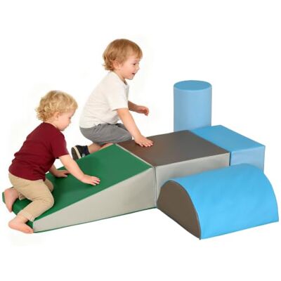 HOMCOM 5 PCs Kids Soft Play Set Climb and Crawl for Baby Toddler, Blue Activity Toys Set, Soft Foam Blocks, Indoor Play Equipment, Learning Toys HOMCOM 5 PCs Kids Soft Play Set Climb and Crawl for Baby Toddler, Blue Activity Toys Set, Soft Foam Blocks, Indoor Play Equipment, Learning Toys